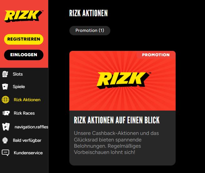Besuche Aktionenseite und nutze alle verfügbaren Rizk Bonusangebote